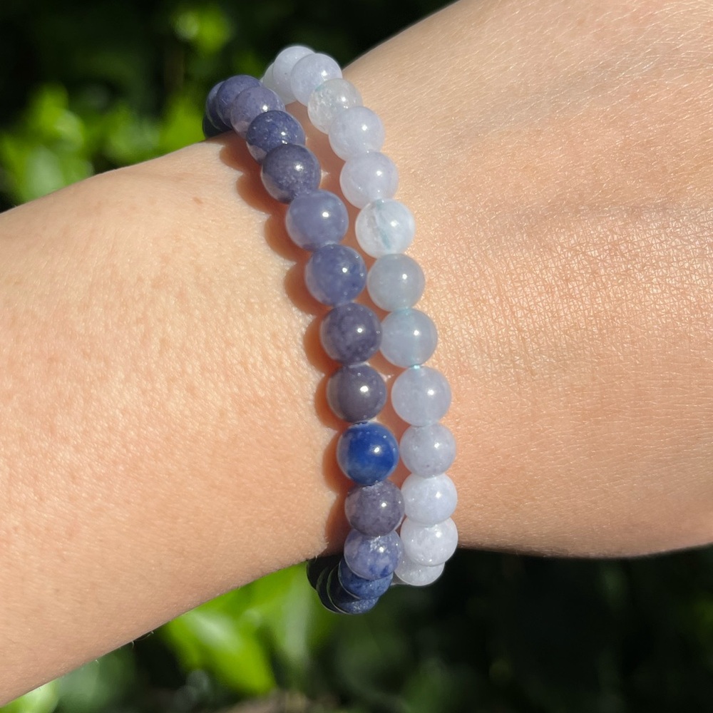 Dainty 6mm blue aventurine and quartz bracelets